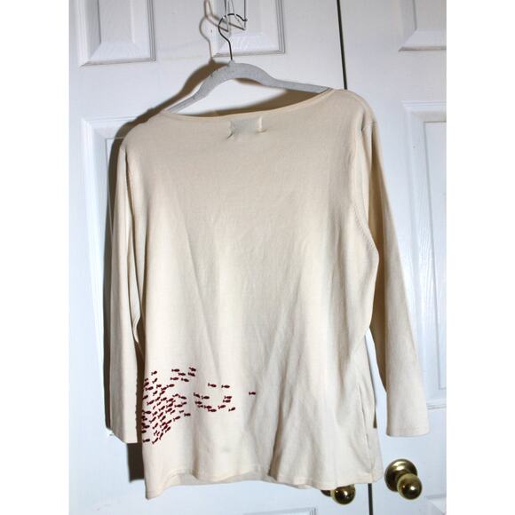 Vision Apparel Vintage Ivory Silk Blend Sweater w/ Beaded Fish sz 16 - Picture 3 of 4